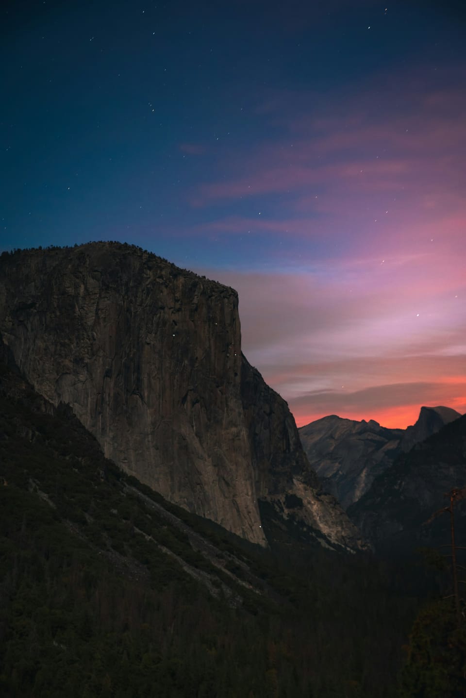 El Capitan above Yosemite Valley at dusk
